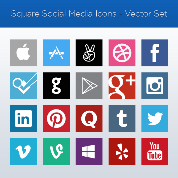 Square Social Media Icons Vector Set